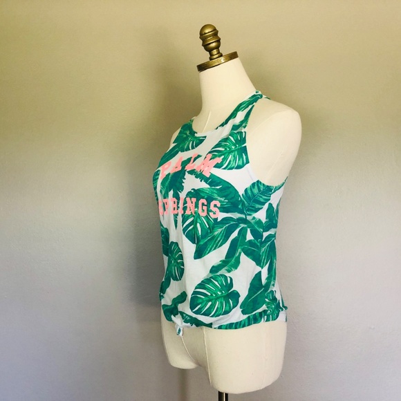 Tank Top Small Medium US 12 Green Leaves Sleeveless Palm Springs - Picture 5 of 11
